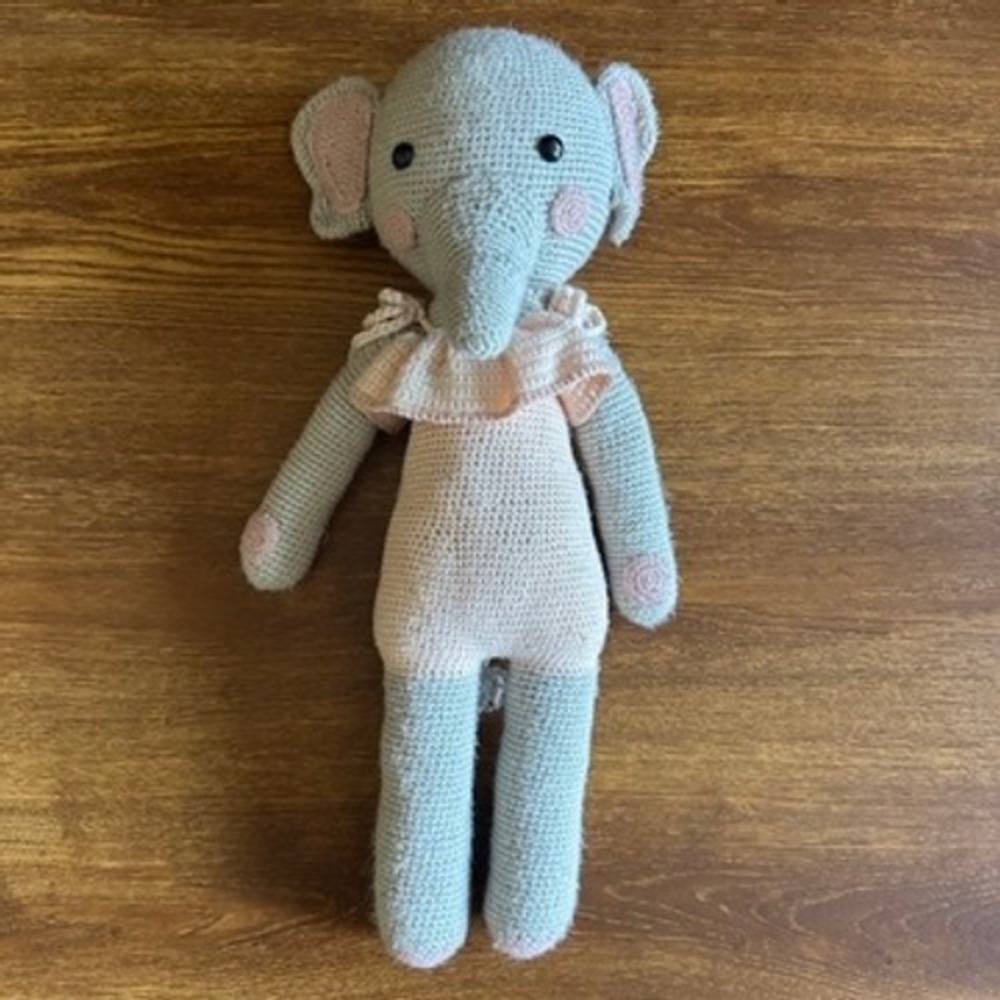 Large 20" Handmade Crochet Elephant Plush Doll Grey Peach Amigurumi Stuffed Toy